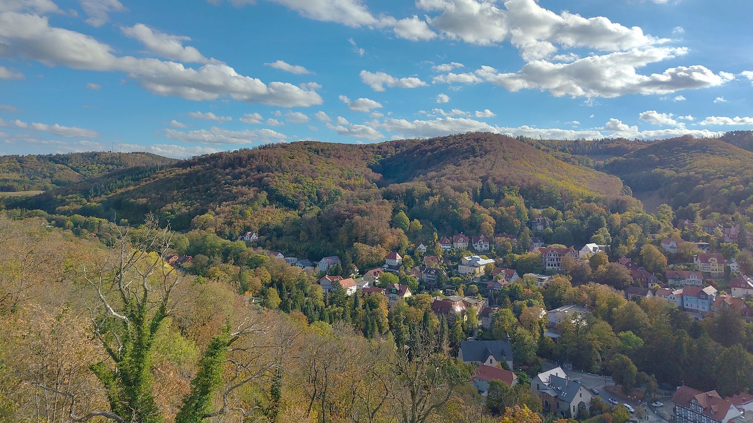 Herbstansicht in Richtung Mühlental von den Schlossterrassen in Wernigerode